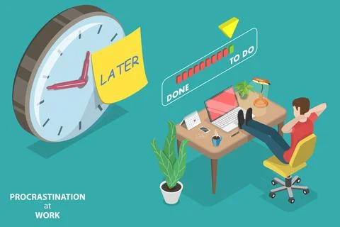 3D Isometric Flat Vector Conceptual Illustration of Procrastination at Work Stock Illustration