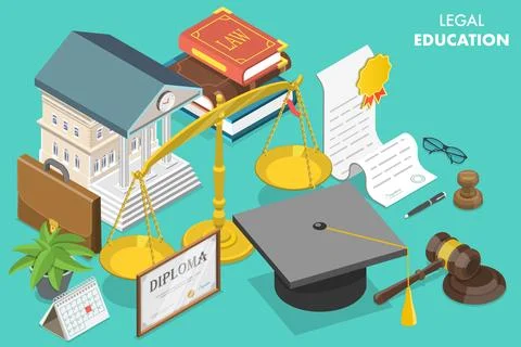 3D Isometric Flat Vector Conceptual Illustration of Legal Education Stock Illustration