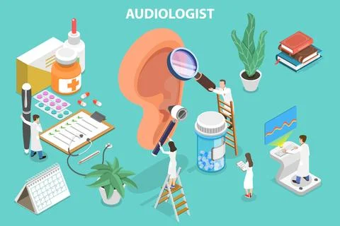 3D Isometric Flat Vector Conceptual Illustration of Audiology Stock Illustration