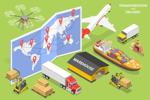 3D Isometric Flat Vector Conceptual Illustration of Logistics and Transportation Stock Illustration