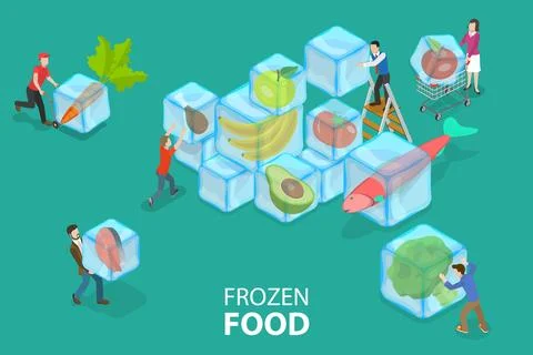 3D Isometric Flat Vector Conceptual Illustration of Frozen Food Stock Illustration