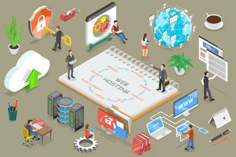 3D Isometric Flat Vector Conceptual Illustration of Web Hosting. Stock Illustration