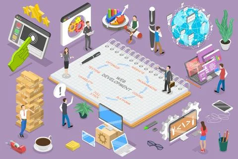 3D Isometric Flat Vector Conceptual Illustration of Web Development イラスト素材