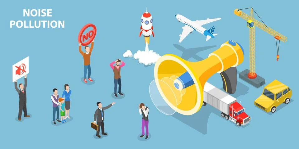 3D Isometric Flat Vector Conceptual Illustration of Noise Pollution. Stock-Illustration