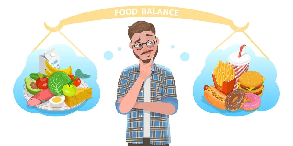 3D Isometric Flat Vector Conceptual Illustration of Food Balance. Illustrazione stock