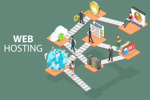 3D Isometric Flat Vector Conceptual Illustration of Web Hosting Service 스톡 일러스트