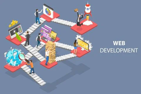 3D Isometric Flat Vector Conceptual Illustration of Web Development. イラスト素材