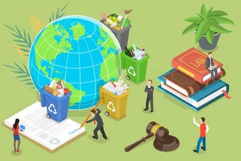 3D Isometric Flat Vector Conceptual Illustration of Recycling Laws. Stock Illustration