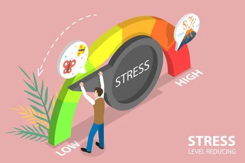 3D Isometric Flat Vector Conceptual Illustration of Stress Level Reducing. Stock Illustration