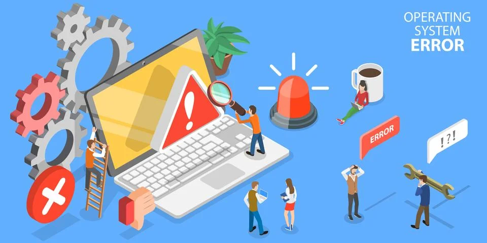 3D Isometric Flat Vector Conceptual Illustration of Operating System Error. Stock Illustration