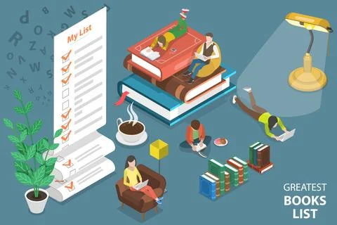 3D Isometric Flat Vector Conceptual Illustration of Greatest Books List. Stock Illustration