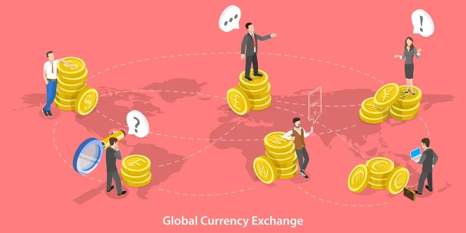 3D Isometric Flat Vector Conceptual Illustration of Global Currency Exchange. Stock Illustration