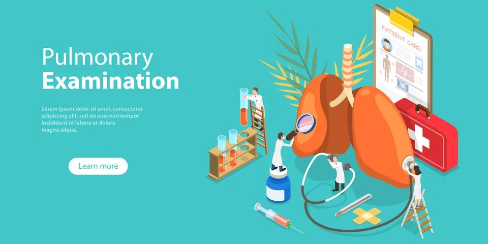 3D Isometric Flat Vector Conceptual Illustration of Pulmonary Examination. Stock Illustration