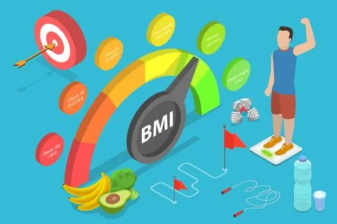 3D Isometric Flat Vector Conceptual Illustration of BMI - Body Mass Index. Stock Illustration