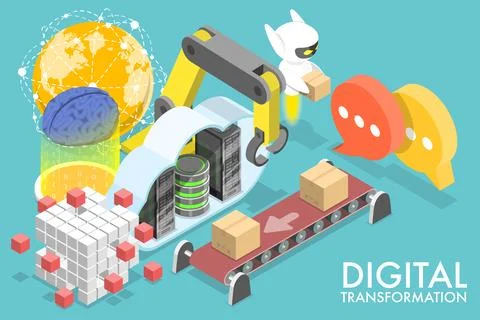 3D Isometric Flat Vector Conceptual Illustration of Digital Transformation. Stock Illustration