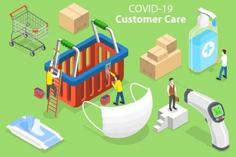 3D Isometric Flat Vector Conceptual Illustration of Covid-19 Customer Care. Stock Illustration