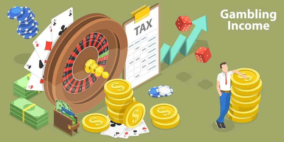 3D Isometric Flat Vector Conceptual Illustration of Gambling Legal Income. Stock Illustration