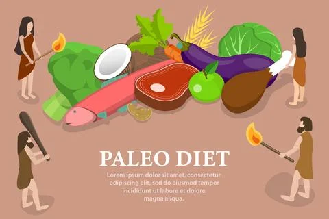3D Isometric Flat Vector Conceptual Illustration of Paleo Diet. Stock Illustration