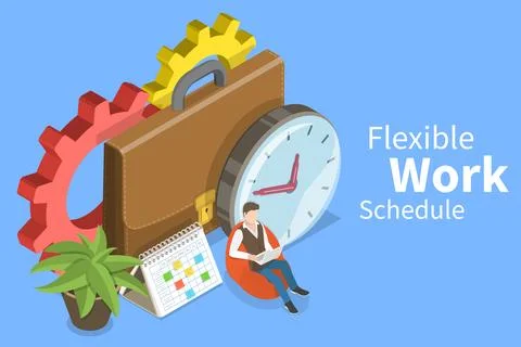 3D Isometric Flat Vector Conceptual Illustration of Flexible Work Schedule. Stock Illustration