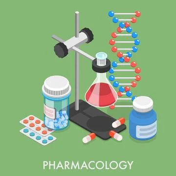 3D Isometric Flat Vector Conceptual Illustration of Pharmacology. Stock Illustration