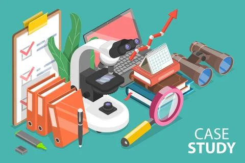 3D Isometric Flat Vector Conceptual Illustration of Case Study Research Method. Stock Illustration