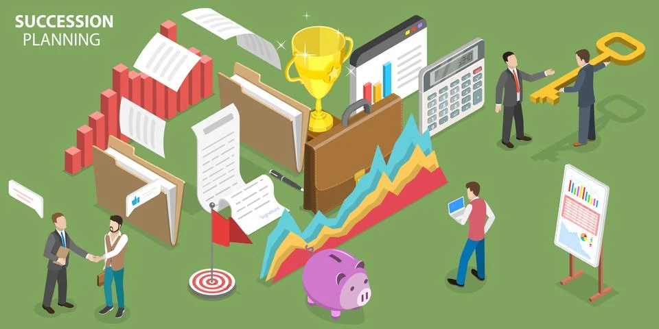 3D Isometric Flat Vector Conceptual Illustration of Business Succession Planning Stock Illustration