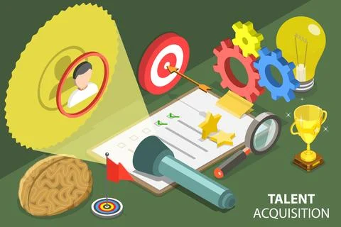 3D Isometric Flat Vector Conceptual Illustration of Talent Acquisition Process. Stock Illustration