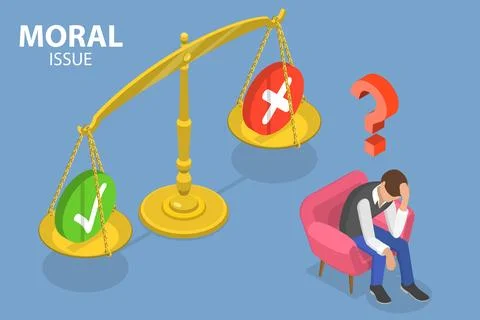 3D Isometric Flat Vector Conceptual Illustration of Moral Issue, Ethical Dilemma Stock Illustration