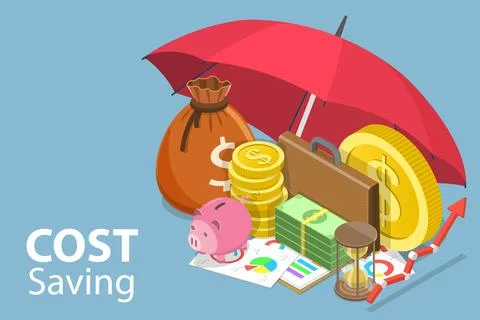 3D Isometric Flat Vector Conceptual Illustration of Cost Savings. Stock Illustration