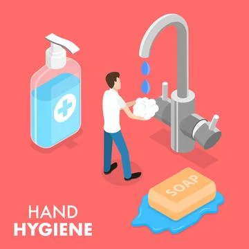 3D Isometric Flat Vector Conceptual Illustration of Hand Hygeine. Stock-Illustration
