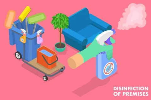 3D Isometric Flat Vector Conceptual Illustration of Disinfection of Premises. Stock Illustration