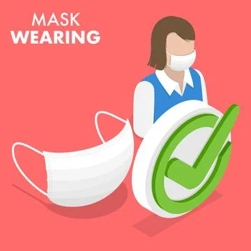 3D Isometric Flat Vector Conceptual Illustration of Face Mask Wearing. Stock Illustration