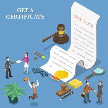 3D Isometric Flat Vector Conceptual Illustration of Get a Certificate. Stock Illustration