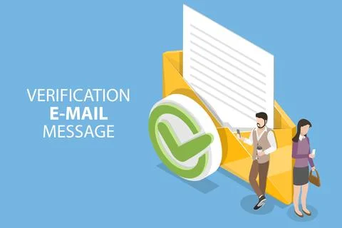 3D Isometric Flat Vector Conceptual Illustration of Verification Email Message. Stock Illustration