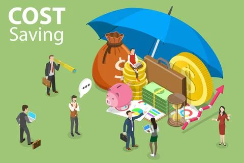 3D Isometric Flat Vector Conceptual Illustration of Cost Savings. Stock Illustration