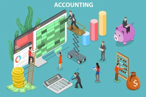 3D Isometric Flat Vector Conceptual Illustration of Financial Accounting. Stock Illustration
