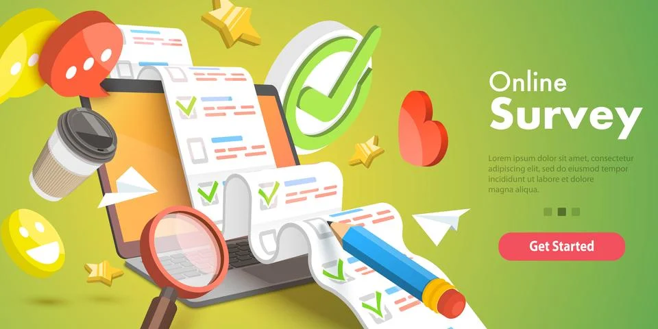 3D Isometric Flat Vector Conceptual Illustration of Online Survey. Stock Illustration