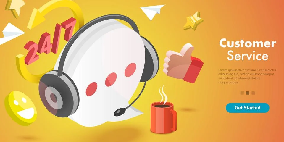 3D Isometric Flat Vector Conceptual Illustration of Customer Service. Stock Illustration