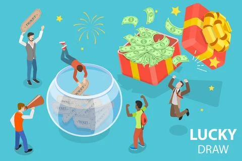 3D Isometric Flat Vector Conceptual Illustration of Lucky Draw. Stock-Illustration