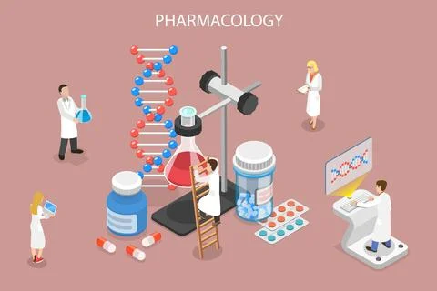 3D Isometric Flat Vector Conceptual Illustration of Pharmacology. Stock Illustration