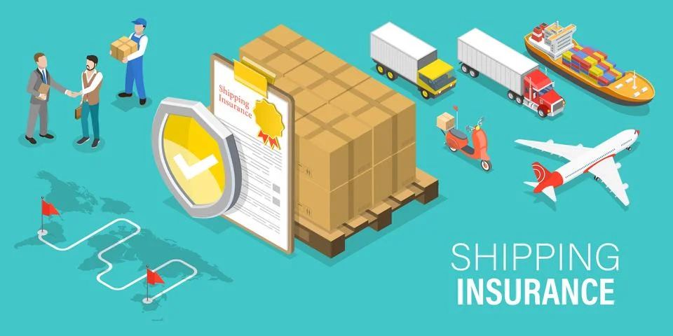3D Isometric Flat Vector Conceptual Illustration of Shipping Insurance. Stock Illustration