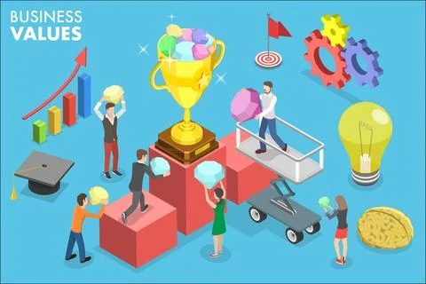 3D Isometric Flat Vector Conceptual Illustration of Business Values. Illustrazione stock