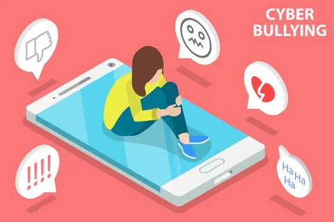 3D Isometric Flat Vector Conceptual Illustration of Cyber Bullying. Stock Illustration