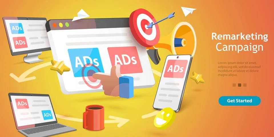 3D Isometric Flat Vector Conceptual Illustration of Marketing Retargeting,. Stock Illustration