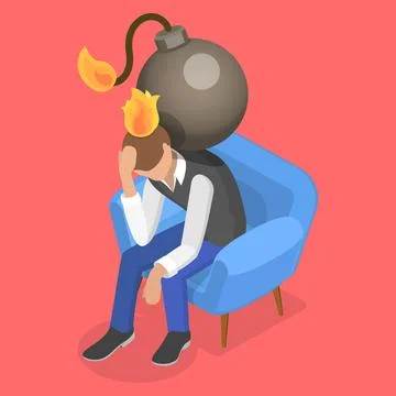 3D Isometric Flat Vector Conceptual Illustration of Personal Burnout. Stock Illustration