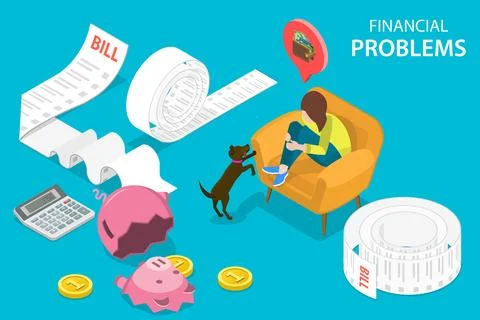 3D Isometric Flat Vector Conceptual Illustration of Money Troubles. Stock Illustration