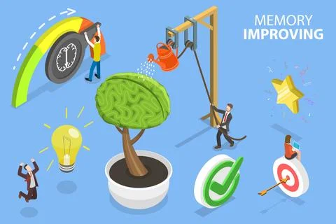 3D Isometric Flat Vector Conceptual Illustration of Memory Improving. Stock Illustration