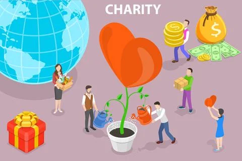 3D Isometric Flat Vector Conceptual Illustration of Charity Help Campaign. Stock Illustration