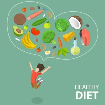 3D Isometric Flat Vector Conceptual Illustration of Healthy Diet. Stock Illustration