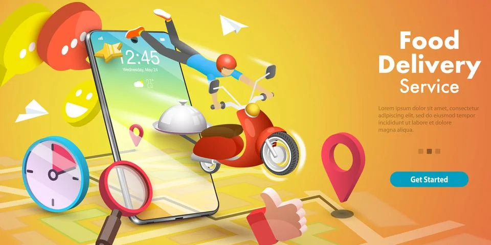 3D Isometric Flat Vector Conceptual Illustration of Online Food Ordering Service Stock Illustration
